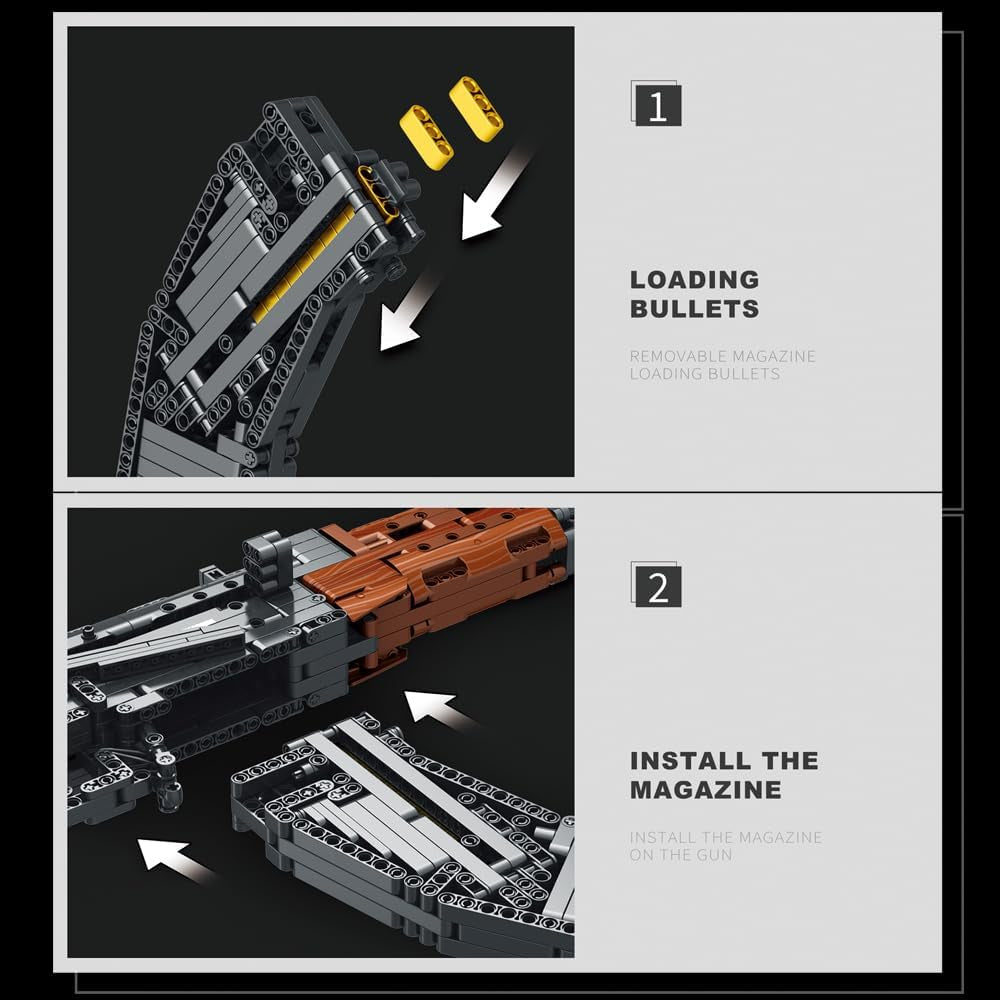 AK-47 77005 Assault Rifle Building Block, Gun Model Building Kit, 1366 PCS Building Set with Shooting Function Assault Rifle, Collectible Gun Model Builiding Set